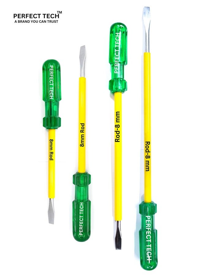 PERFECT TECH Pack of 4 Pcs Flat Head 8 mm Screwdriver | Steel 2 in 1 Screw Driver | Wlectrical Works | Hand Tools | Screwdriver Set Tools Kit | Green & Yellow (Rod Length - 6,8,10 &12 Inch) - Image 2